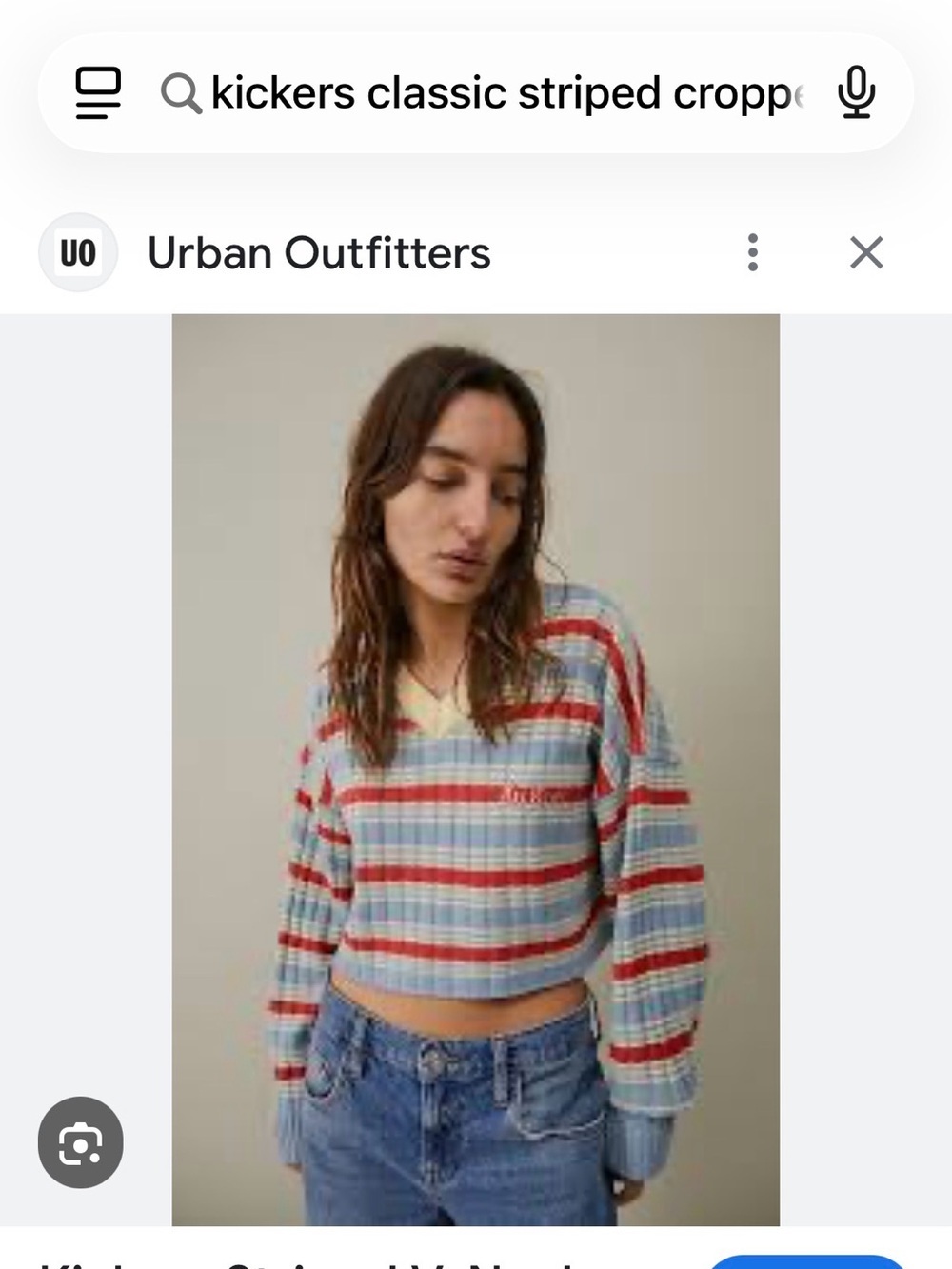 Urban Outfitters Cropped Retro Sweater in Light Blue, Red & Cream
